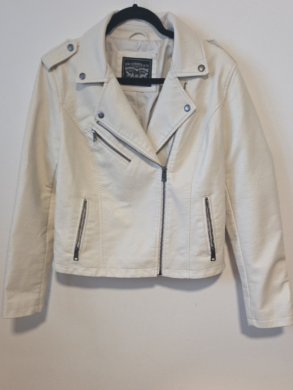 Levi's Ivory Faux Leather Moto Jacket with Silver Hardware